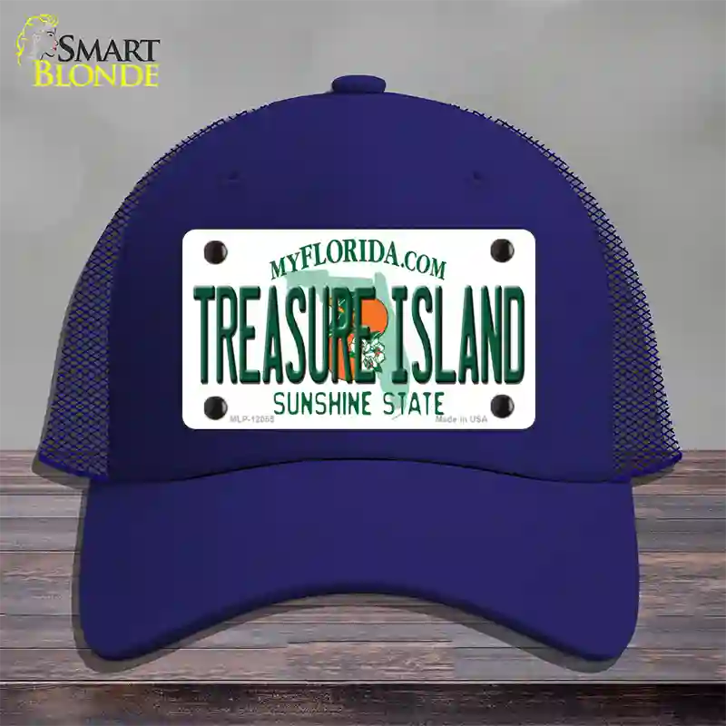 Florida Tresure Island Novelty License Plate Hat Mesh / Royal Blue