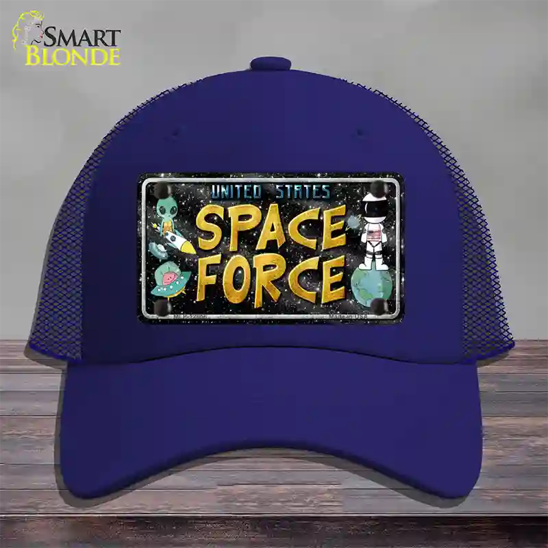 Space Force Novelty License Plate Hat Mesh / Royal Blue