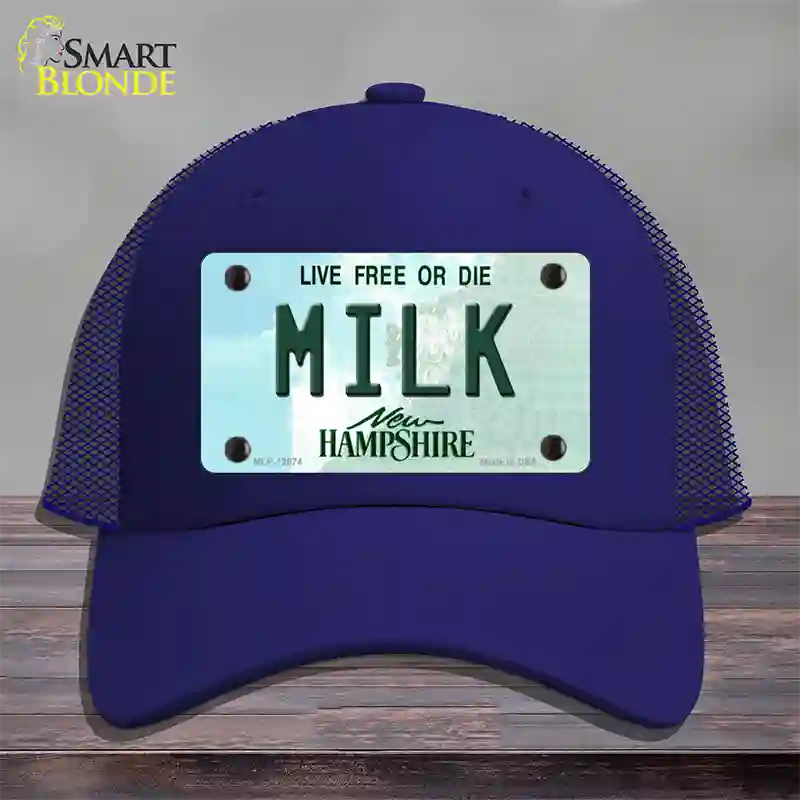 Milk New Hampshire State Novelty License Plate Hat Mesh / Royal Blue