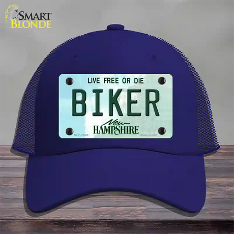 Biker New Hampshire State Novelty License Plate Hat Mesh / Royal Blue