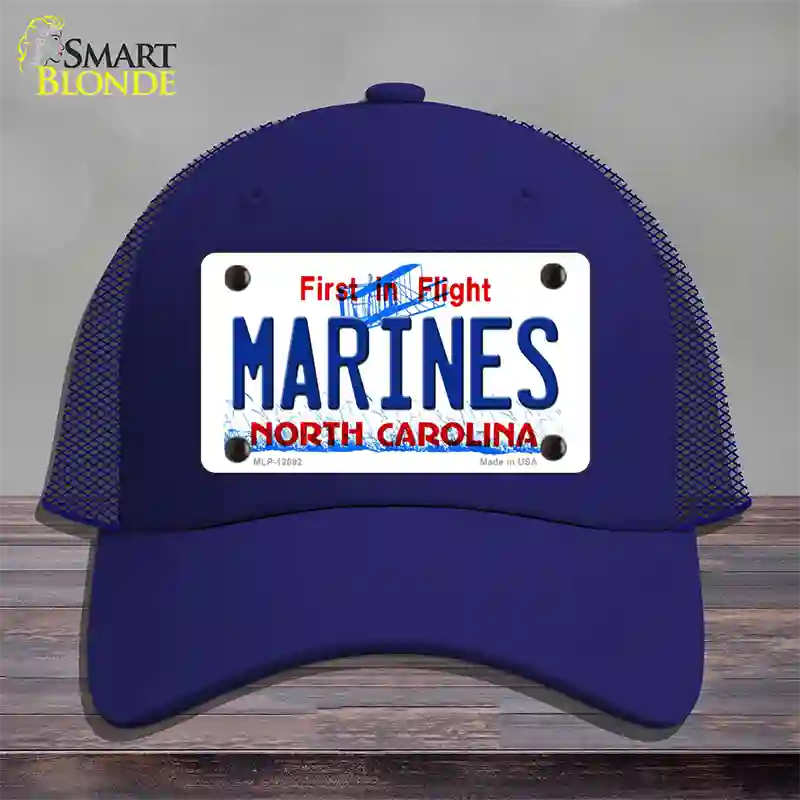 Marines North Carolina State Novelty License Plate Hat Mesh / Royal Blue