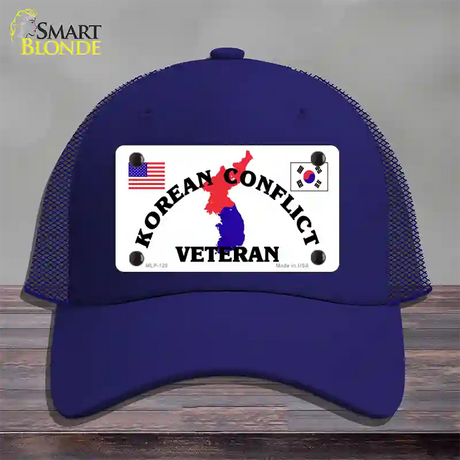 Korean Conflict Veteran Novelty License Plate Hat Mesh / Royal Blue