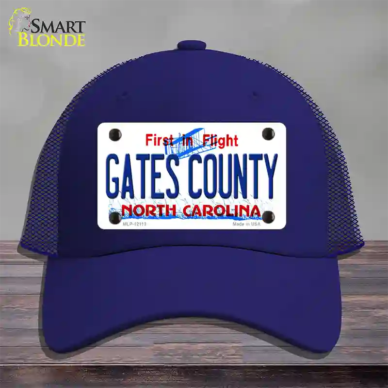 Gates County North Carolina State Novelty License Plate Hat Mesh / Royal Blue