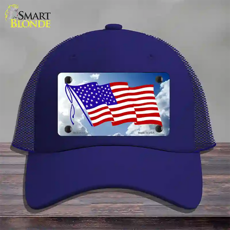 American Flag Cloud Novelty License Plate Hat Mesh / Royal Blue