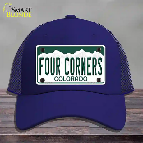 Four Corners Colorado Novelty License Plate Hat Mesh / Royal Blue