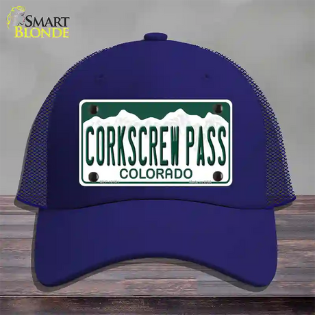 Corkscrew Pass Colorado Novelty License Plate Hat Mesh / Royal Blue