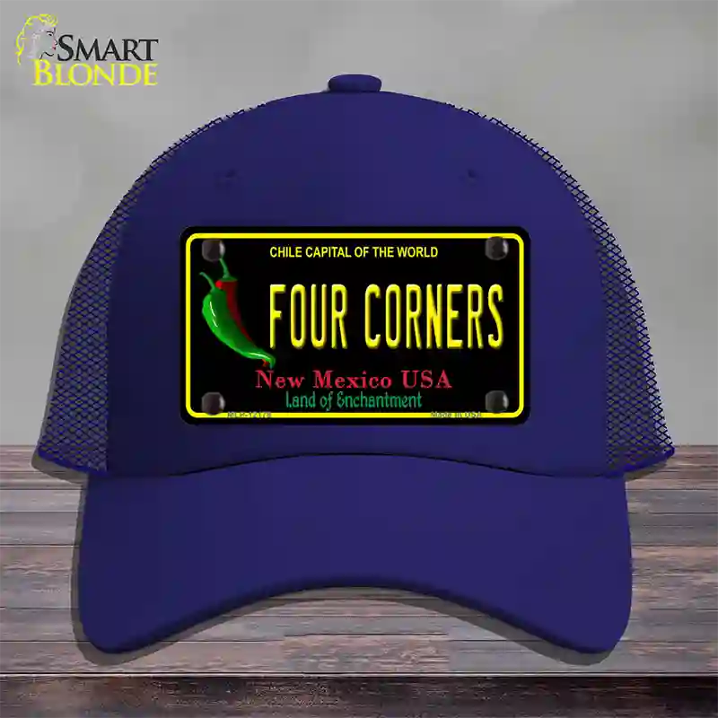 Four Corners New Mexico Black Novelty License Plate Hat Mesh / Royal Blue