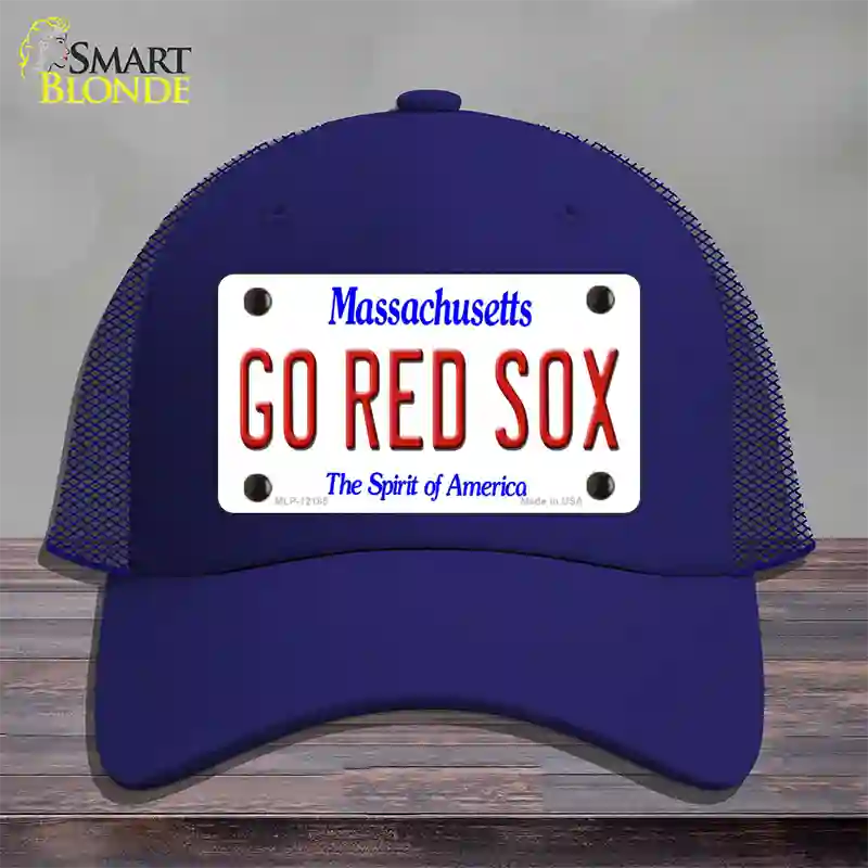 Go Red Sox Massachusetts Novelty License Plate Hat Mesh / Royal Blue