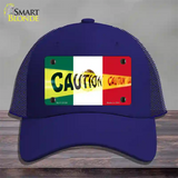 Caution Mexico Flag Novelty License Plate Hat Mesh / Royal Blue