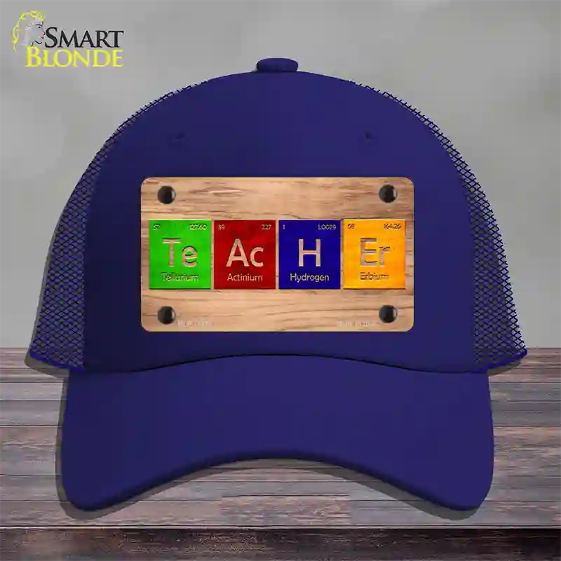 Teacher Periodic Table Wood Novelty License Plate Hat Mesh / Royal Blue