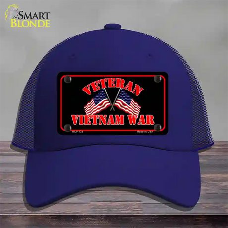 Vietnam War Veteran Novelty License Plate Hat Mesh / Royal Blue