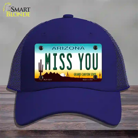 Miss You Arizona Novelty License Plate Hat Mesh / Royal Blue