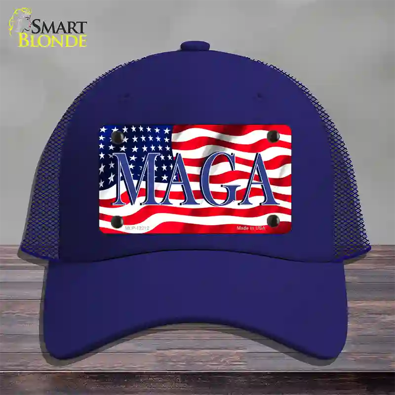 MAGA Flag Novelty License Plate Hat Mesh / Royal Blue