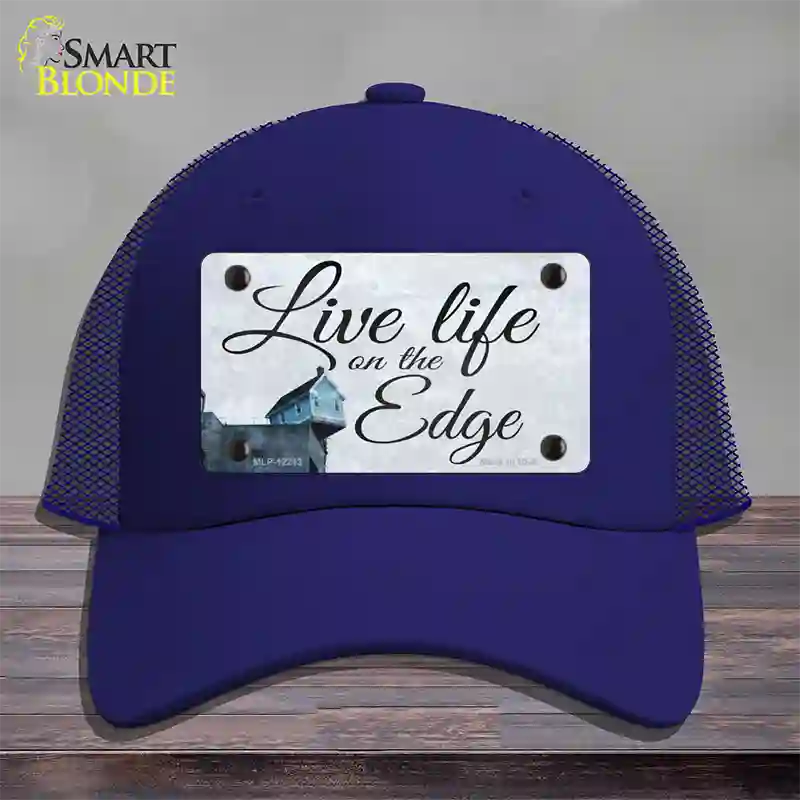 Live Life on the Edge Novelty License Plate Hat Mesh / Royal Blue