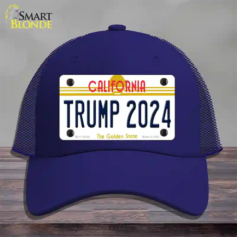 Trump 2024 California Novelty License Plate Hat Mesh / Royal Blue