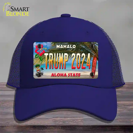 Trump 2024 Hawaii Novelty License Plate Hat Mesh / Royal Blue