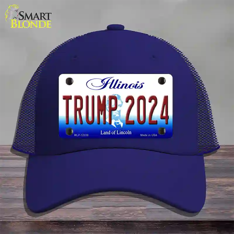 Trump 2024 Illinois Novelty License Plate Hat Mesh / Royal Blue