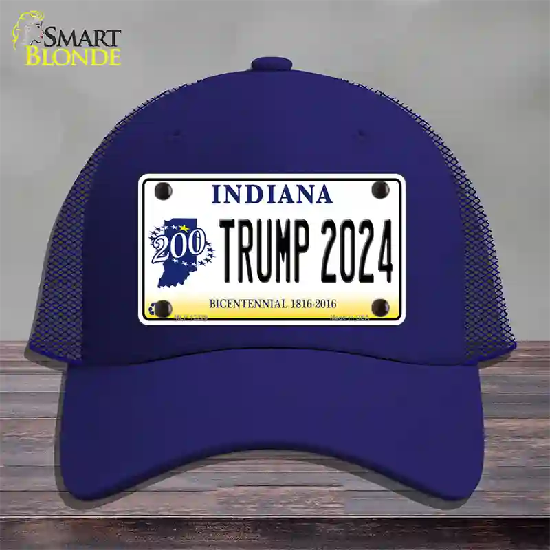 Trump 2024 Indiana Novelty License Plate Hat Mesh / Royal Blue