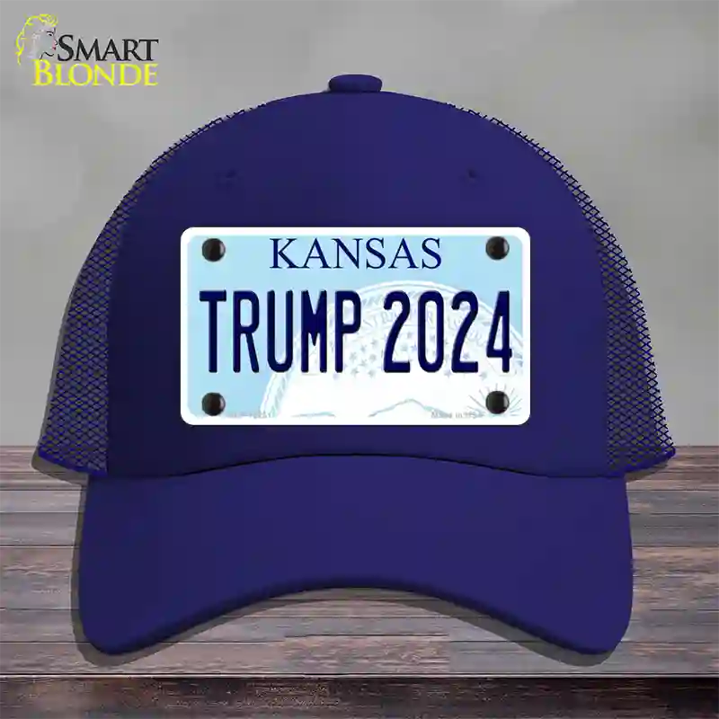 Trump 2024 Kansas Novelty License Plate Hat Mesh / Royal Blue