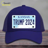 Trump 2024 Kansas Novelty License Plate Hat Mesh / Royal Blue