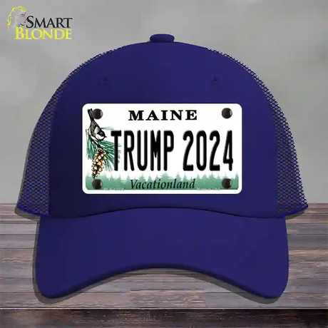 Trump 2024 Maine Novelty License Plate Hat Mesh / Royal Blue