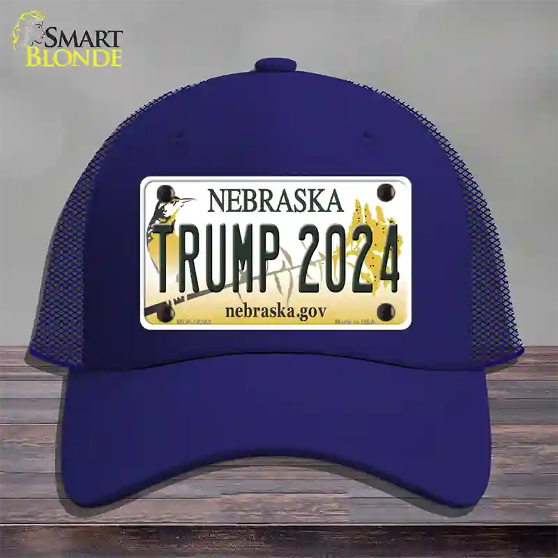 Trump 2024 Nebraska Novelty License Plate Hat Mesh / Royal Blue