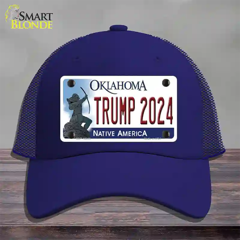 Trump 2024 Oklahoma Novelty License Plate Hat Mesh / Royal Blue