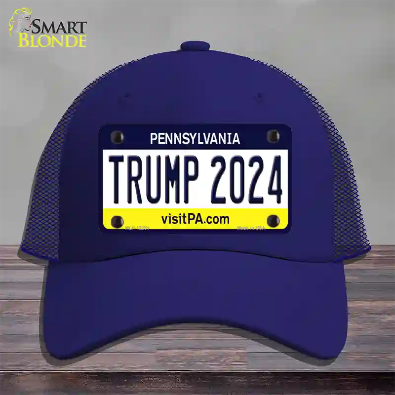 Trump 2024 Pennsylvania Novelty License Plate Hat Mesh / Royal Blue