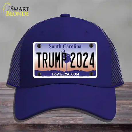 Trump 2024 South Carolina Novelty License Plate Hat Mesh / Royal Blue