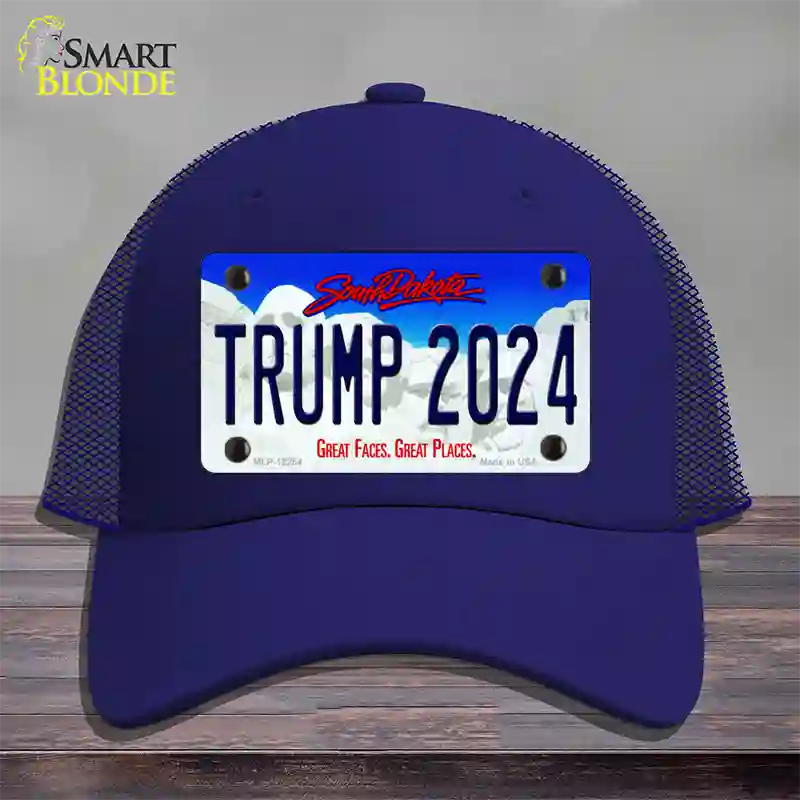 Trump 2024 South Dakota Novelty License Plate Hat Mesh / Royal Blue