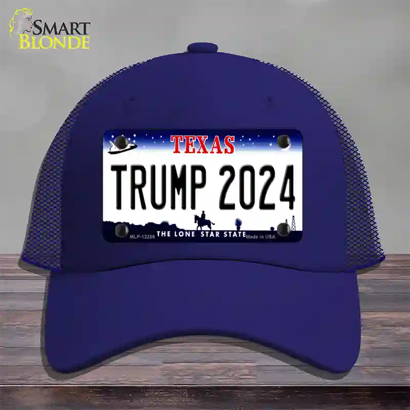 Trump 2024 Texas Novelty License Plate Hat Mesh / Royal Blue