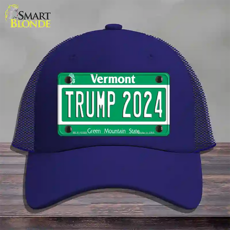 Trump 2024 Vermont Novelty License Plate Hat Mesh / Royal Blue