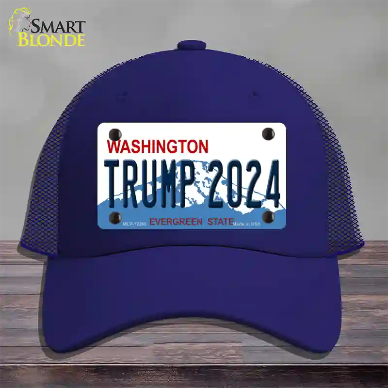 Trump 2024 Washington Novelty License Plate Hat Mesh / Royal Blue