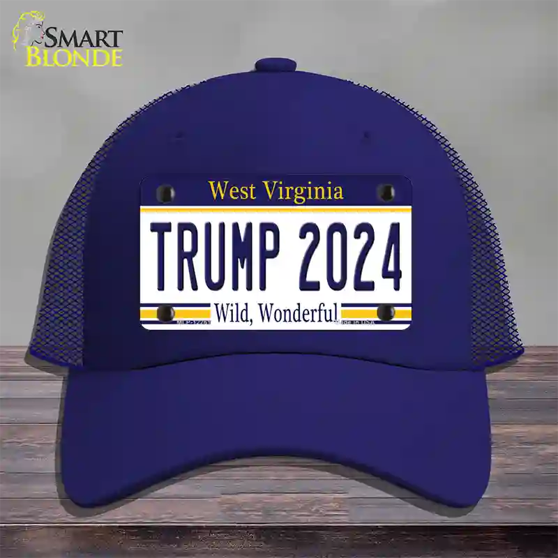 Trump 2024 West Virginia Novelty License Plate Hat Mesh / Royal Blue