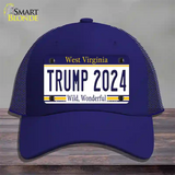 Trump 2024 West Virginia Novelty License Plate Hat Mesh / Royal Blue