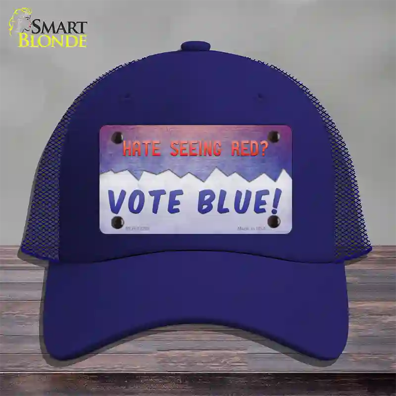 Hate Seeing Red Vote Blue Novelty License Plate Hat Mesh / Royal Blue