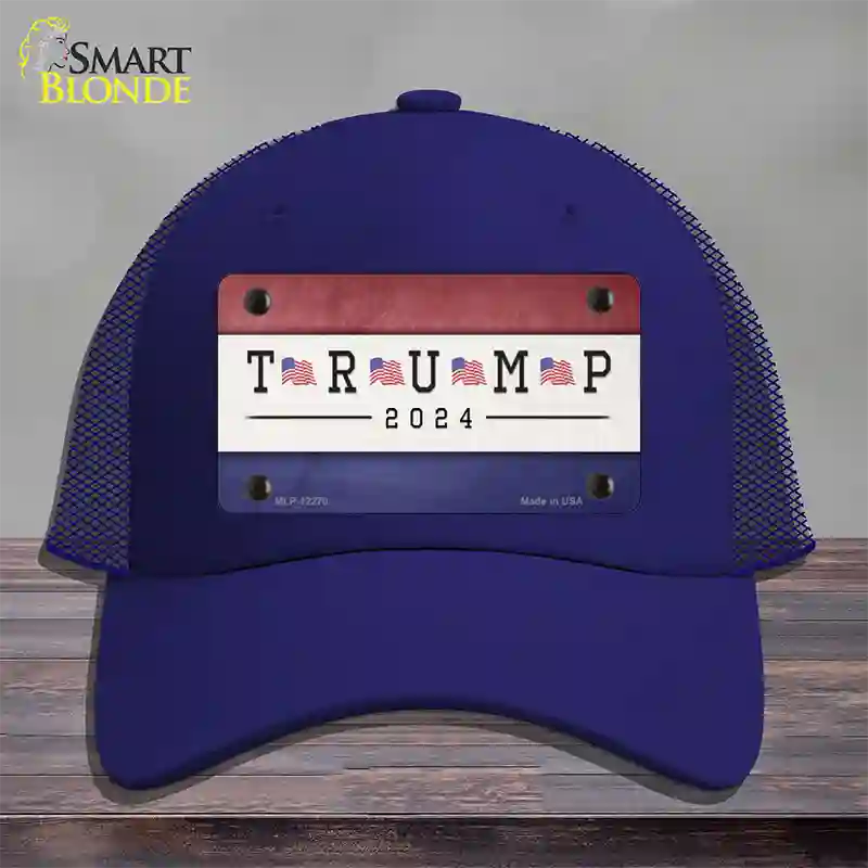 Trump 2024 USA Flag Novelty License Plate Hat Mesh / Royal Blue