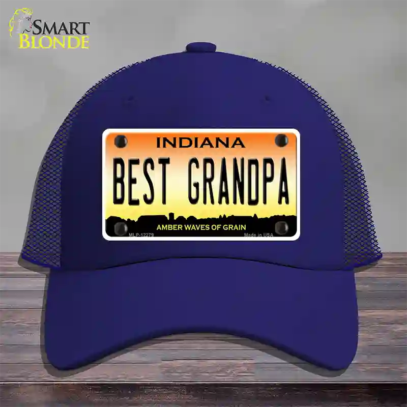 Best Grandpa Indiana Novelty License Plate Hat Mesh / Royal Blue