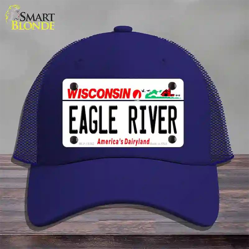 Wisconsin Eagle River Novelty License Plate Hat Mesh / Royal Blue