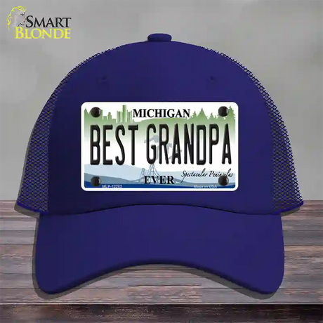 Michigan Best Grandpa Novelty License Plate Hat Mesh / Royal Blue