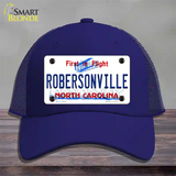 North Carolina Robersonville Novelty License Plate Hat Mesh / Royal Blue