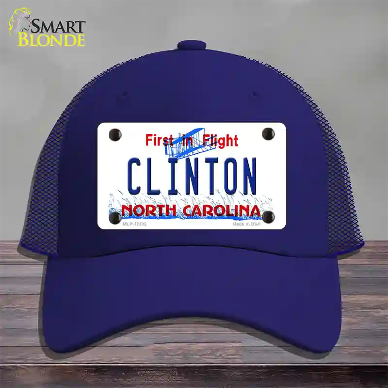 North Carolina Clinton Novelty License Plate Hat Mesh / Royal Blue