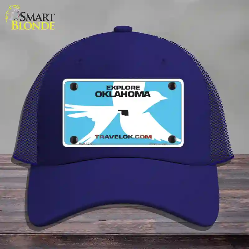 Oklahoma Travel Blank Novelty License Plate Hat Mesh / Royal Blue