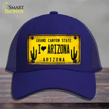 I love Arizona Yellow Novelty License Plate Hat Mesh / Royal Blue