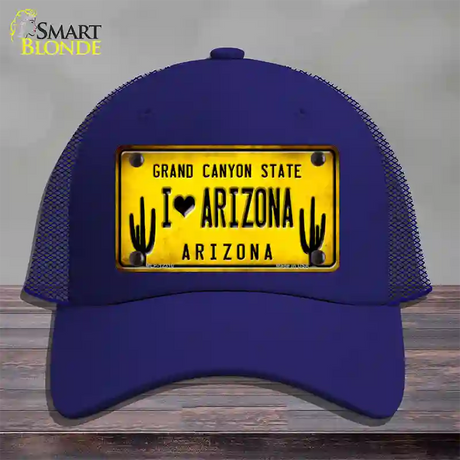 I love Arizona Yellow Novelty License Plate Hat Mesh / Royal Blue