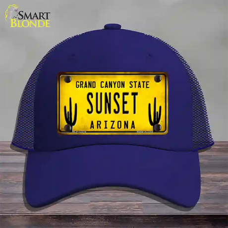 Arizona Sunset Novelty License Plate Hat Mesh / Royal Blue