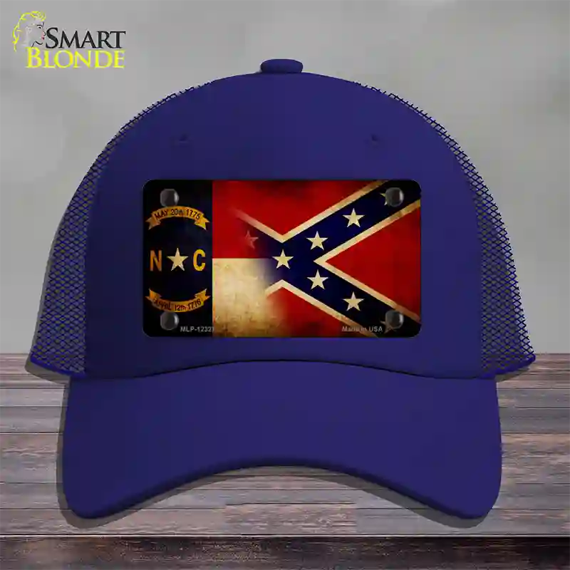 NC | Confederate Flag Novelty License Plate Hat Mesh / Royal Blue