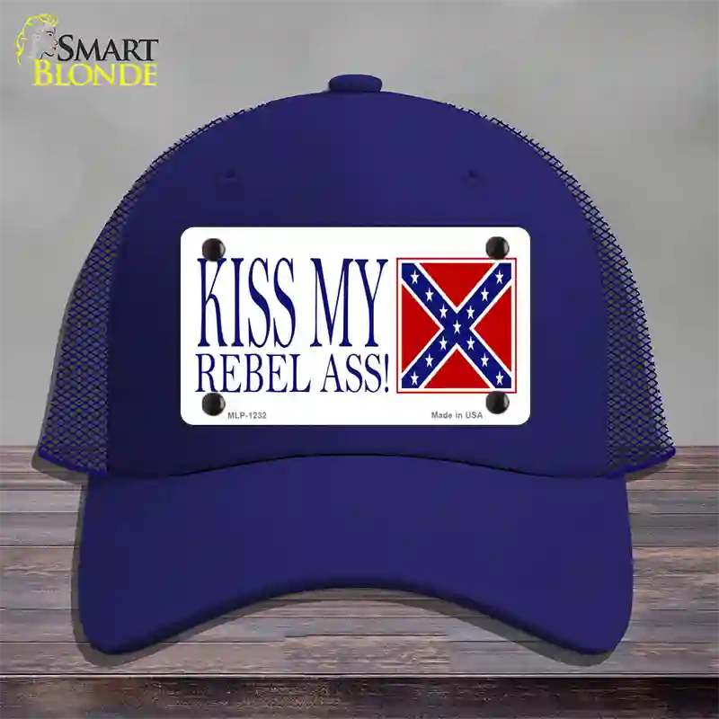 Kiss My Rebel Ass Novelty License Plate Hat Mesh / Royal Blue