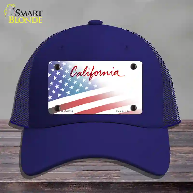 California Plate American Flag Novelty License Plate Hat Mesh / Royal Blue