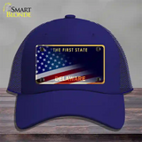 Delaware with American Flag Novelty License Plate Hat Mesh / Royal Blue